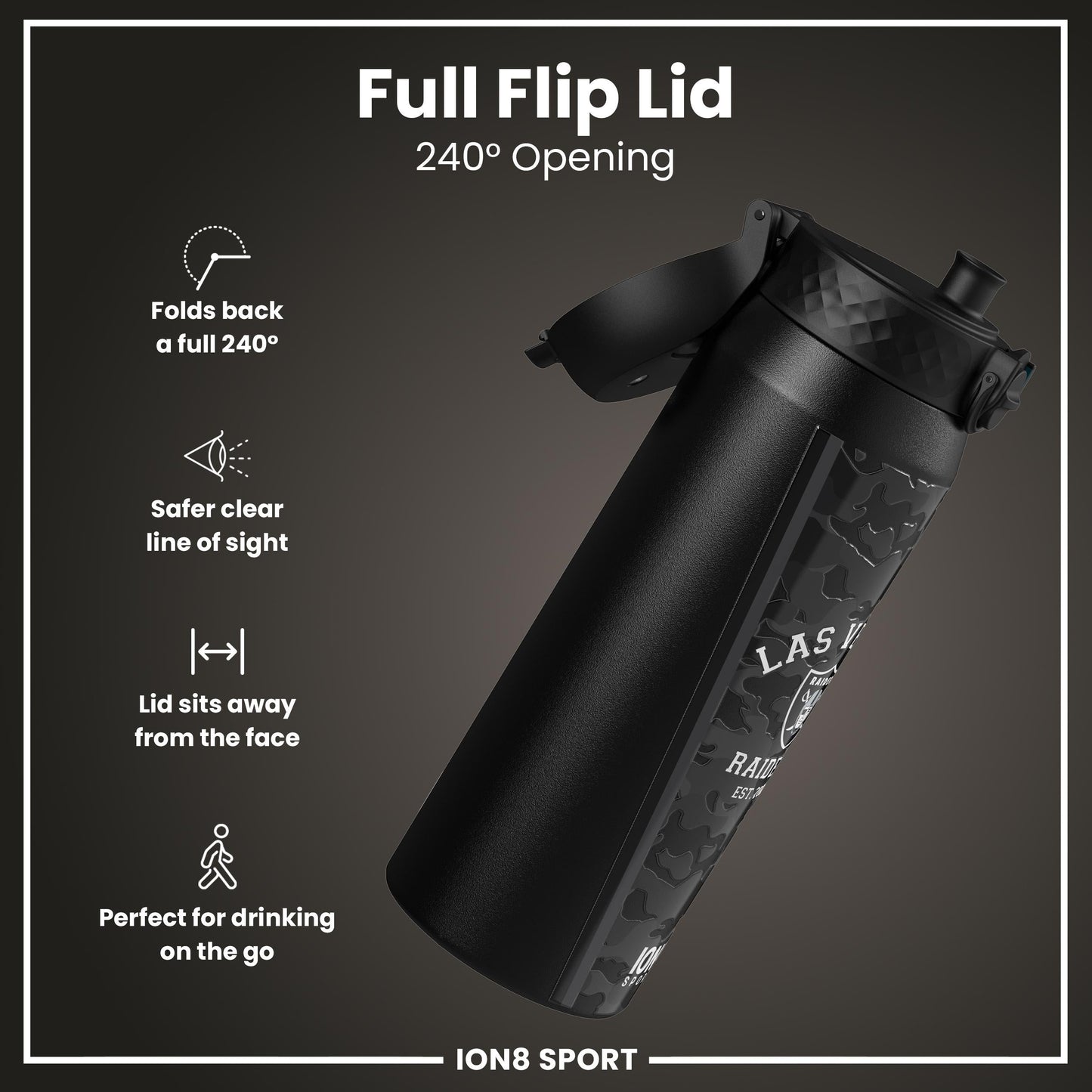 NFL x ION8 Insulated Steel Water Bottle, NFL Raiders, 750ml (24oz)