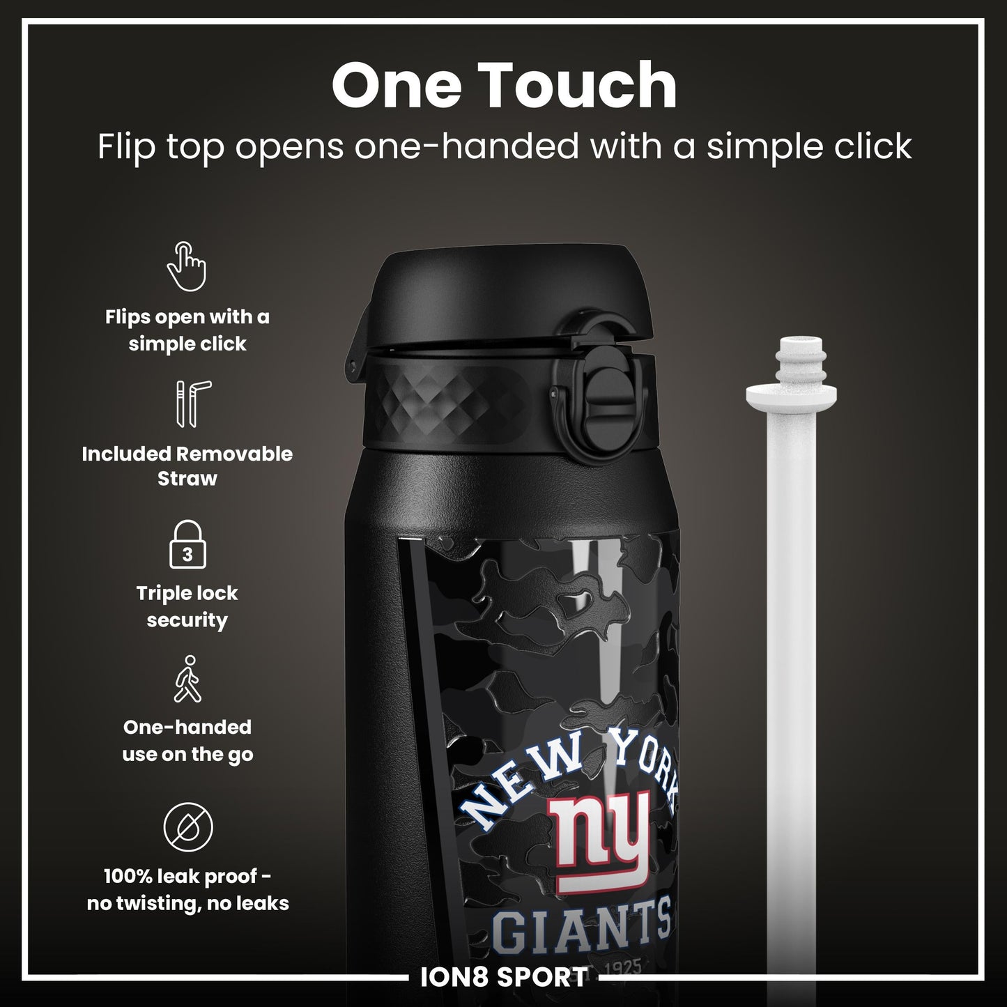NFL x ION8 Insulated Steel Water Bottle, NFL Giants, 750ml (24oz)