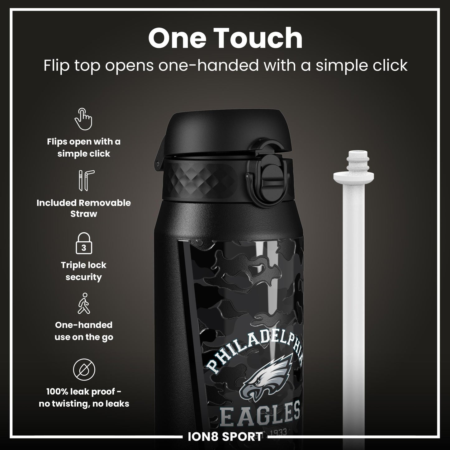 NFL x ION8 Insulated Steel Water Bottle, NFL Eagles, 750ml (24oz)