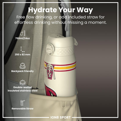 NFL x ION8 Insulated Steel Water Bottle, NFL Cardinals, 750ml (24oz)