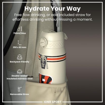 NFL x ION8 Insulated Steel Water Bottle, NFL Bengals, 750ml (24oz)