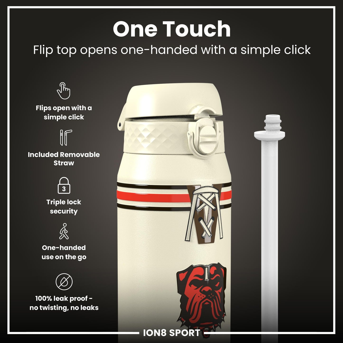 NFL x ION8 Insulated Steel Water Bottle, NFL Browns, 750ml (24oz)