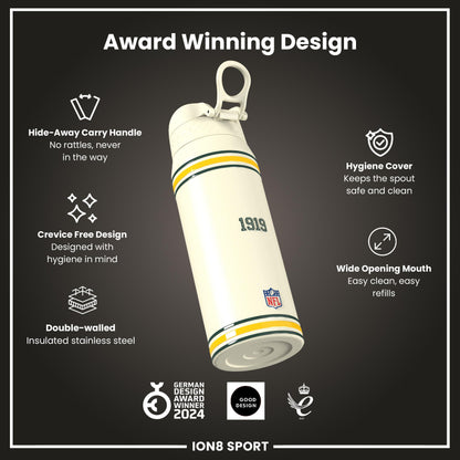 NFL x ION8 Insulated Steel Water Bottle, NFL Packers, 750ml (24oz)