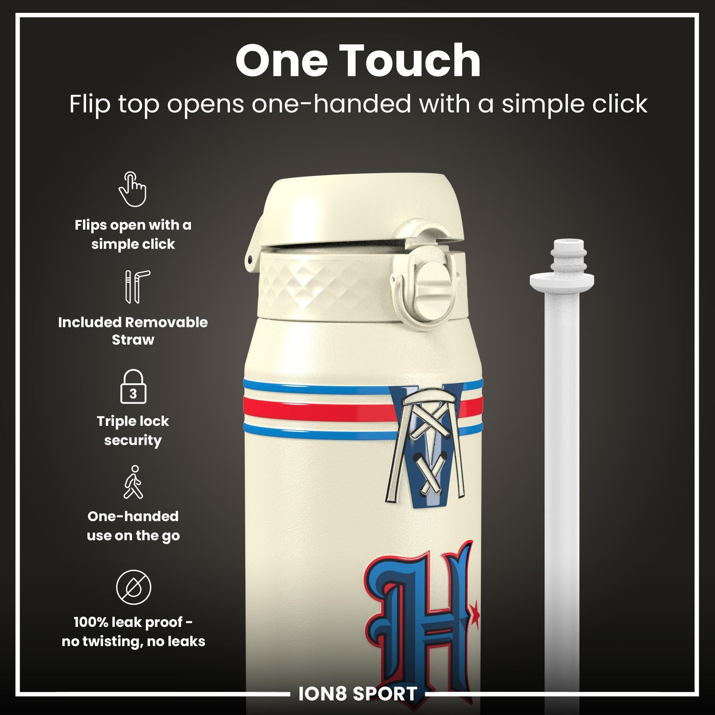 NFL x ION8 Insulated Steel Water Bottle, NFL Texans, 750ml (24oz)