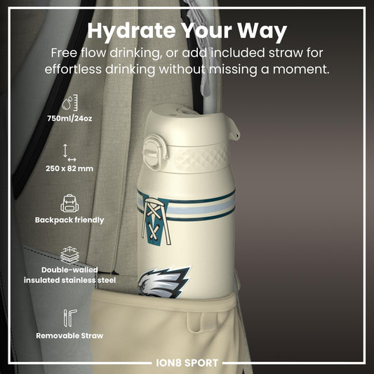 NFL x ION8 Insulated Steel Water Bottle, NFL Eagles, 750ml (24oz)