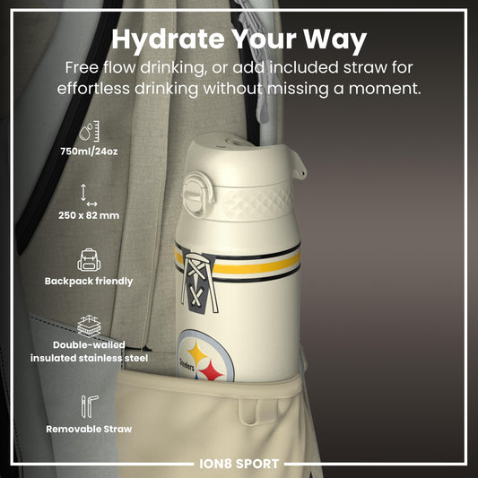 NFL x ION8 Insulated Steel Water Bottle, NFL Steelers, 750ml (24oz)