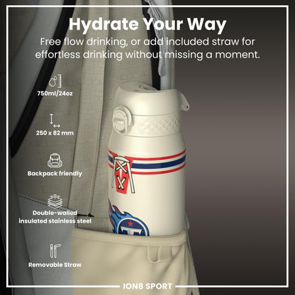 NFL x ION8 Insulated Steel Water Bottle, NFL Titans, 750ml (24oz)