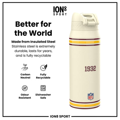 NFL x ION8 Insulated Steel Water Bottle, NFL Commanders, 750ml (24oz)