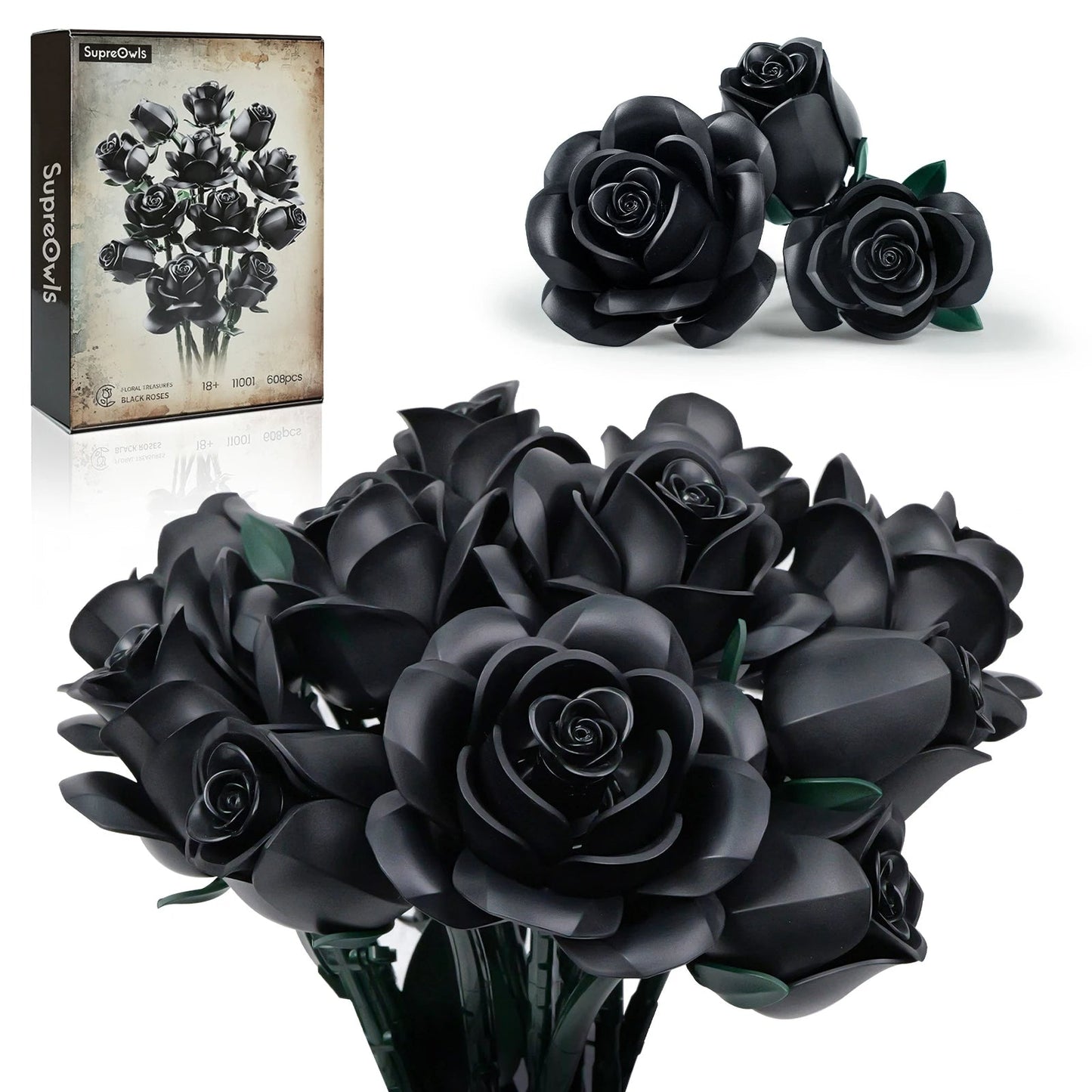 Dark Kiss Black Rose Bouquet Building Block Set