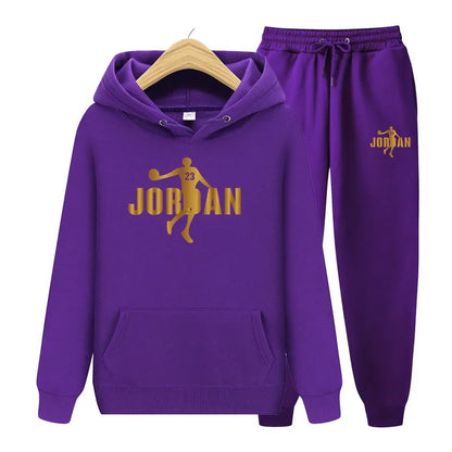 Men's sweatshirt set, autumn and winter sports hooded, suitable for both men and women, casual outdoor wool sportswear 2-piece s