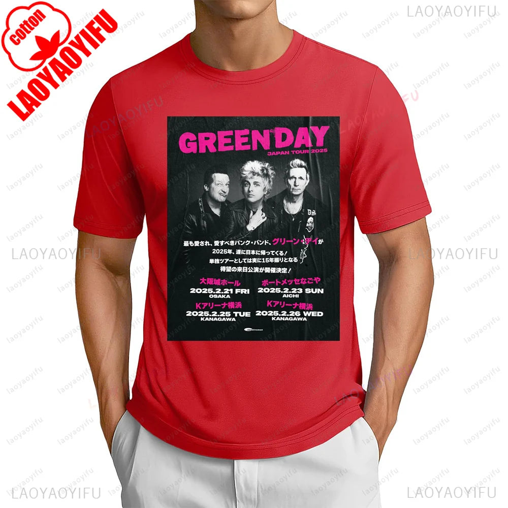 Green Day 2025 World Tour T-shirt Hip Hop Casual Fashion Streetwear Punk Rock Band Fans T Shirt Summer Short Sleeve Man Tshirt