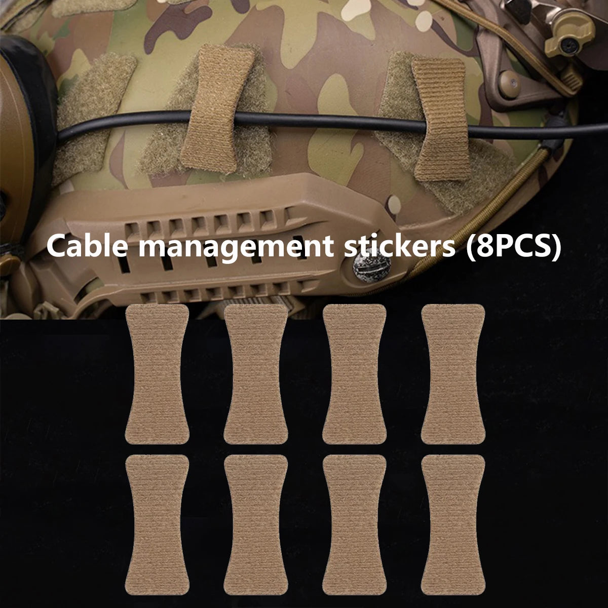 Tactical 8PCS Helmet Cable Management Kits NVG Comms Wires Cord Collected Organizer Hook&Loop Straps Hunting Airsoft Accessories