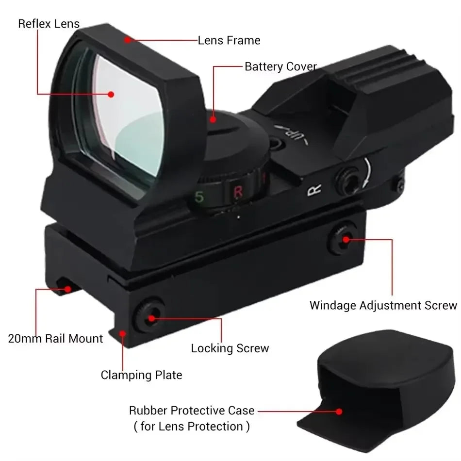 Tactical Holographic 4 Reticle Green Red Dot Portable Outdoor Sight for 11mm / 20mm Rail Mount Hunting Rifle Airsoft Accessory