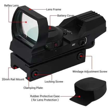 Tactical Holographic 4 Reticle Green Red Dot Portable Outdoor Sight for 11mm / 20mm Rail Mount Hunting Rifle Airsoft Accessory