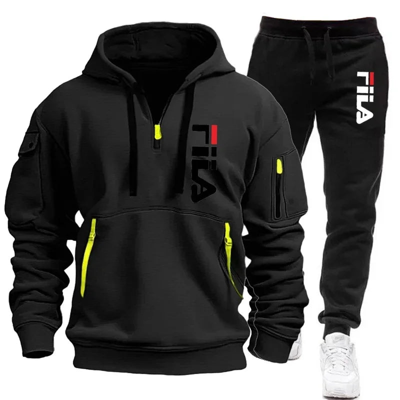 New men's hooded sweatshirt and corduroy trousers for 2025, a two-piece set of casual fitness sportswear for spring and autumn