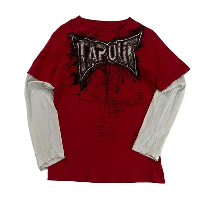 Europe And America New Oversize Long Sleeve Gothic Street Letter Printed T-shirt Men Retro Harajuku Hip Hop Loose Cotton Tops