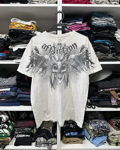 Europe And America New Oversize Long Sleeve Gothic Street Letter Printed T-shirt Men Retro Harajuku Hip Hop Loose Cotton Tops