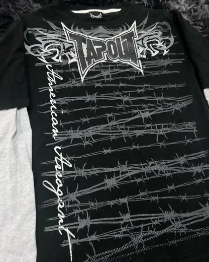 Europe And America New Oversize Long Sleeve Gothic Street Letter Printed T-shirt Men Retro Harajuku Hip Hop Loose Cotton Tops