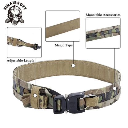 Tactical FC MOLLE Bison Belt D-Ring Buckle Hook Loop Lightweight Low Profile Training Waistband Airsoft Gear Hunting Accessories