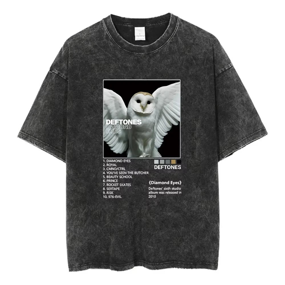 Y2K Wash and Age Vintage T-shirt Harajuku Hip Hop Hip Hop Metal Rock Music Album Cover T-shirt Cotton Short Sleeve Tee Men's Top