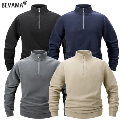 Men's Fleece Half Zipper Pullover Autumn Thicken Warm Sweatshirts Stand Up Collar Loose Casual Long Sleeve Sportswear Clothing