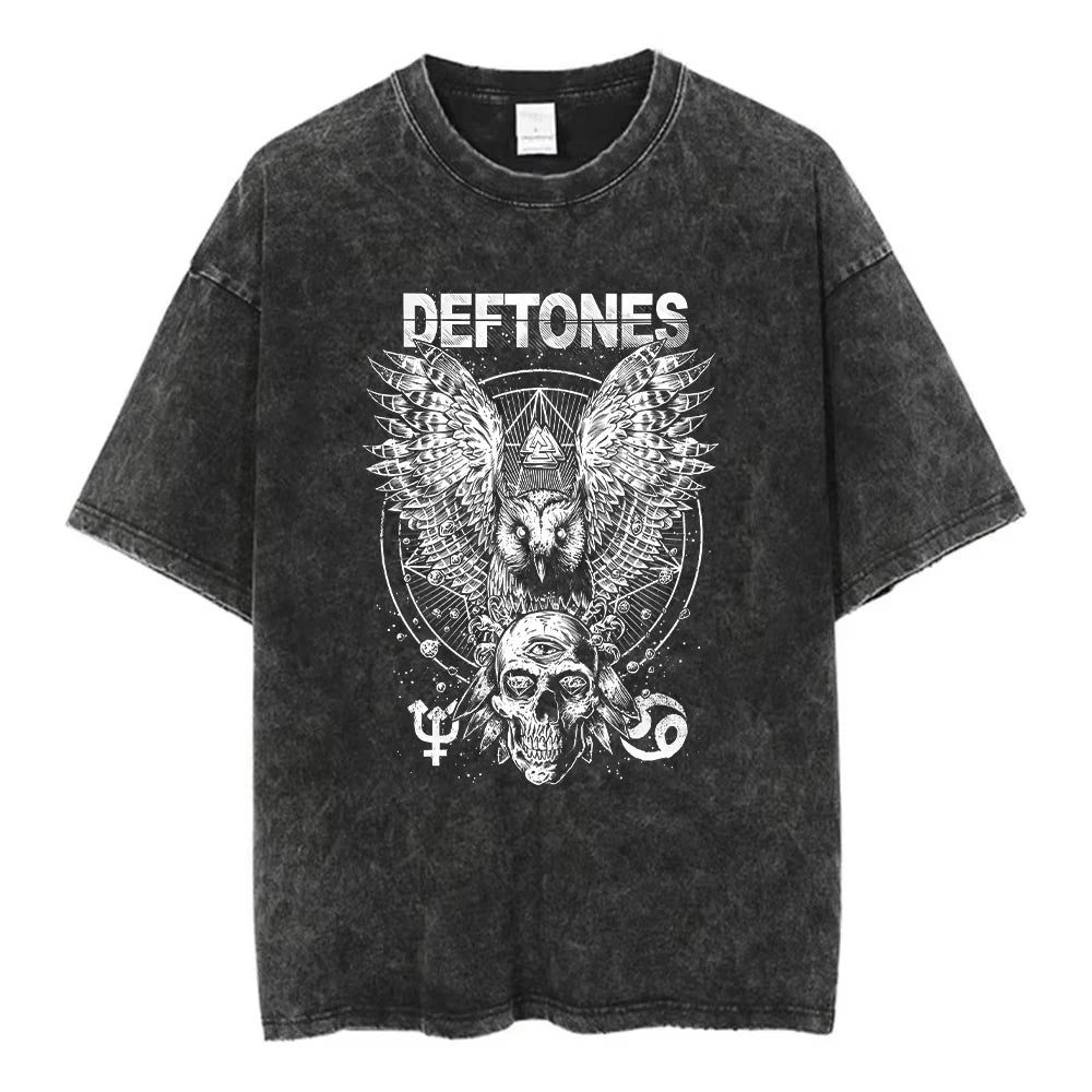Y2K Wash and Age Vintage T-shirt Harajuku Hip Hop Hip Hop Metal Rock Music Album Cover T-shirt Cotton Short Sleeve Tee Men's Top