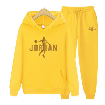 Men's sweatshirt set, autumn and winter sports hooded, suitable for both men and women, casual outdoor wool sportswear 2-piece s