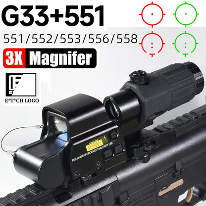 E*t*ch 558 551 G33 Red Dot Sight 3X Magnifier Holographic Flip Airsoft Optics Reflex Sights Scope Collimator Hunting Accessories