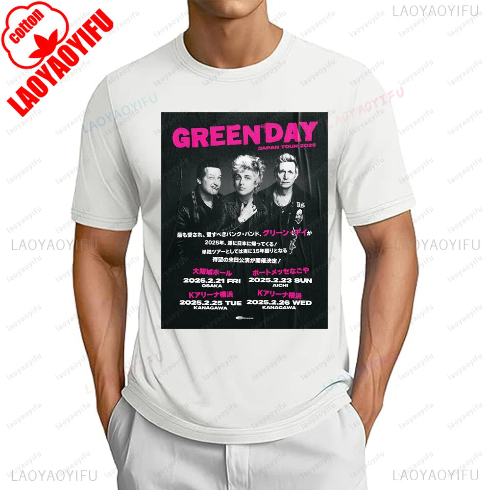 Green Day 2025 World Tour T-shirt Hip Hop Casual Fashion Streetwear Punk Rock Band Fans T Shirt Summer Short Sleeve Man Tshirt