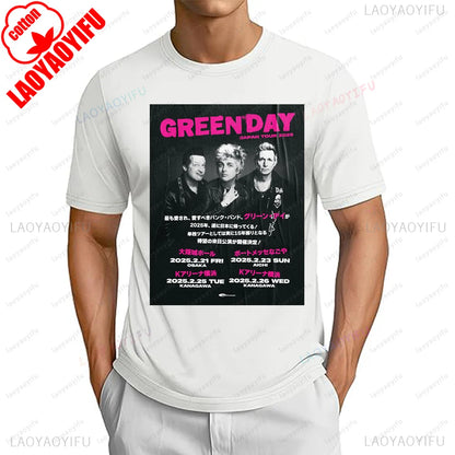 Green Day 2025 World Tour T-shirt Hip Hop Casual Fashion Streetwear Punk Rock Band Fans T Shirt Summer Short Sleeve Man Tshirt