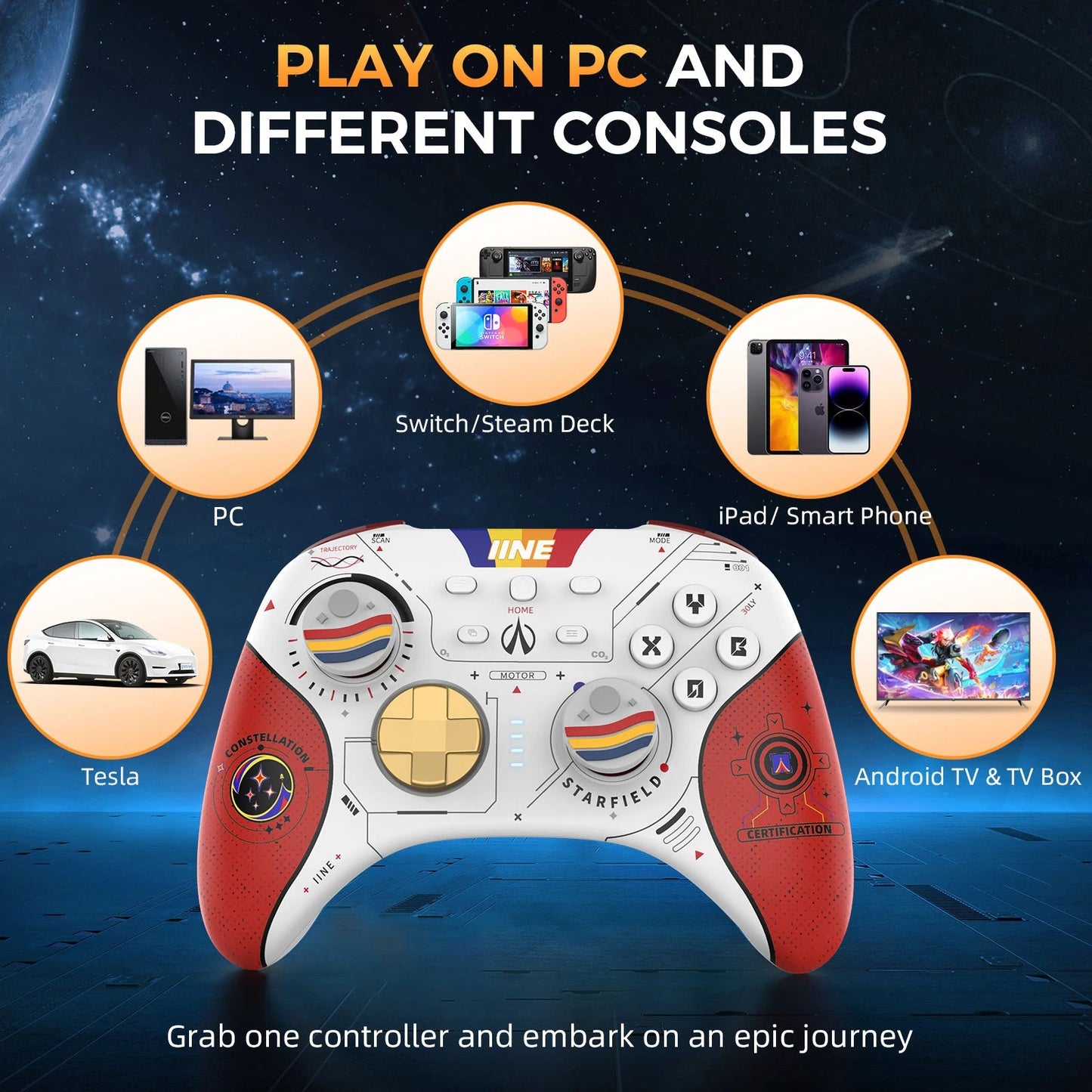 Star-Field PC Controller Hall Effect Joystick & NFC Amiibo with 2.4Ghz Bluetooth Receiver for Pc/Laptop/Switch/Steam/Ipad