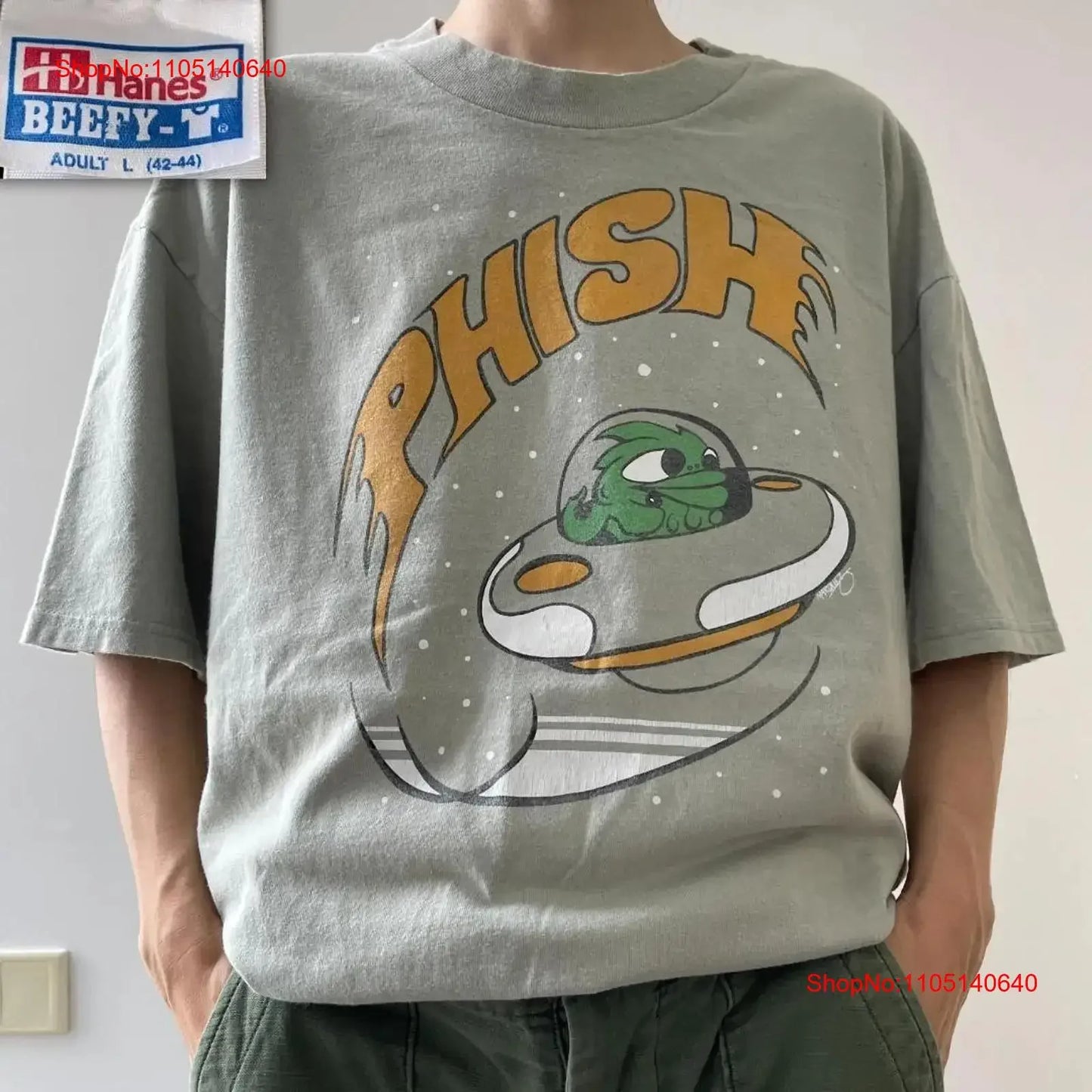 Gg51 90S T Shirt Phish Fish Band Rock Summer Tour Vintage Haines L Green vintage Washed Casual Stretched Top For Everyday Wear