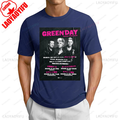 Green Day 2025 World Tour T-shirt Hip Hop Casual Fashion Streetwear Punk Rock Band Fans T Shirt Summer Short Sleeve Man Tshirt