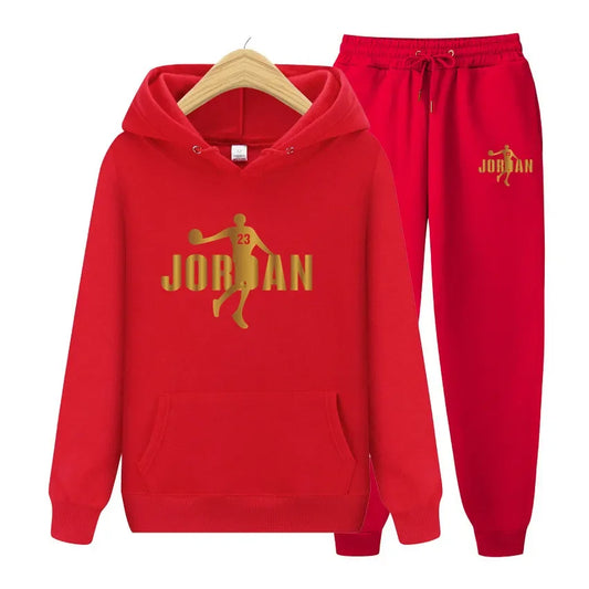 Men's sweatshirt set, autumn and winter sports hooded, suitable for both men and women, casual outdoor wool sportswear 2-piece s