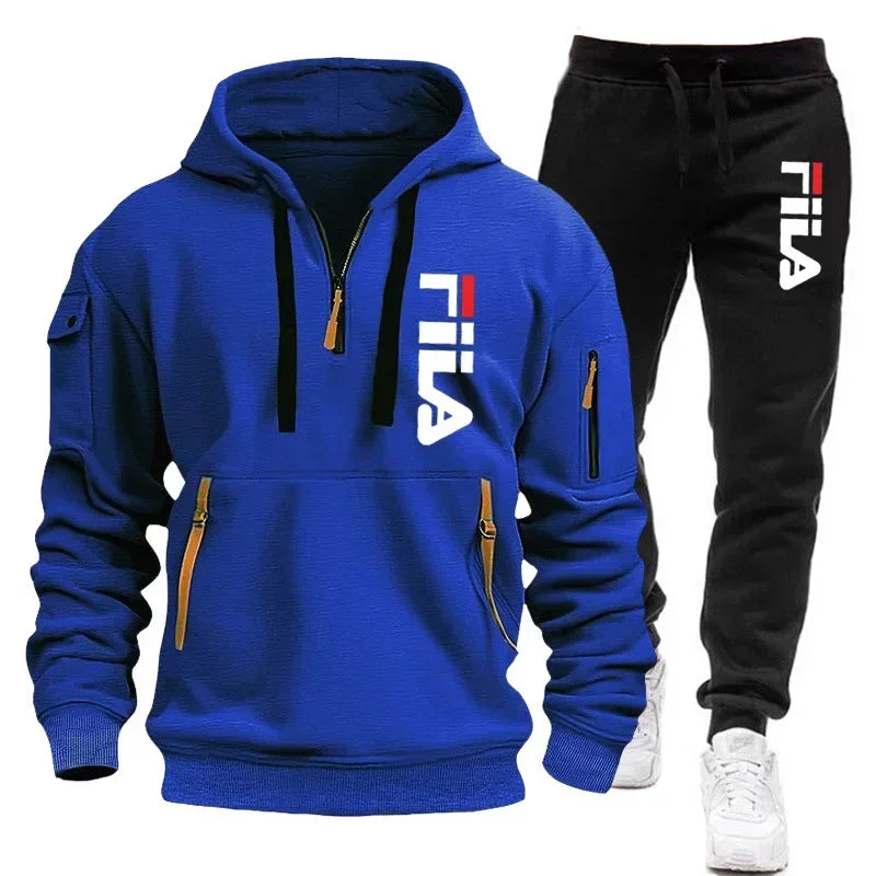 New men's hooded sweatshirt and corduroy trousers for 2025, a two-piece set of casual fitness sportswear for spring and autumn