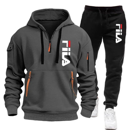 New men's hooded sweatshirt and corduroy trousers for 2025, a two-piece set of casual fitness sportswear for spring and autumn