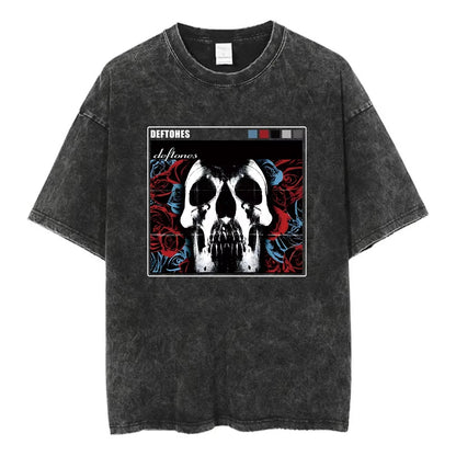 Y2K Wash and Age Vintage T-shirt Harajuku Hip Hop Hip Hop Metal Rock Music Album Cover T-shirt Cotton Short Sleeve Tee Men's Top