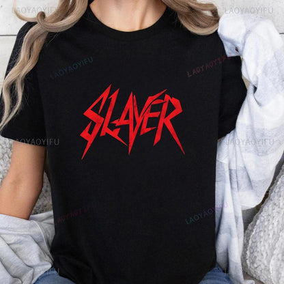 Streetwear: Slayer Band Printed T-shirt Top, Trendy Harajuku Short-sleeved Shirt for Both Men and Women, Patterned Large T-shirt