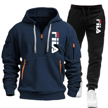 New men's hooded sweatshirt and corduroy trousers for 2025, a two-piece set of casual fitness sportswear for spring and autumn