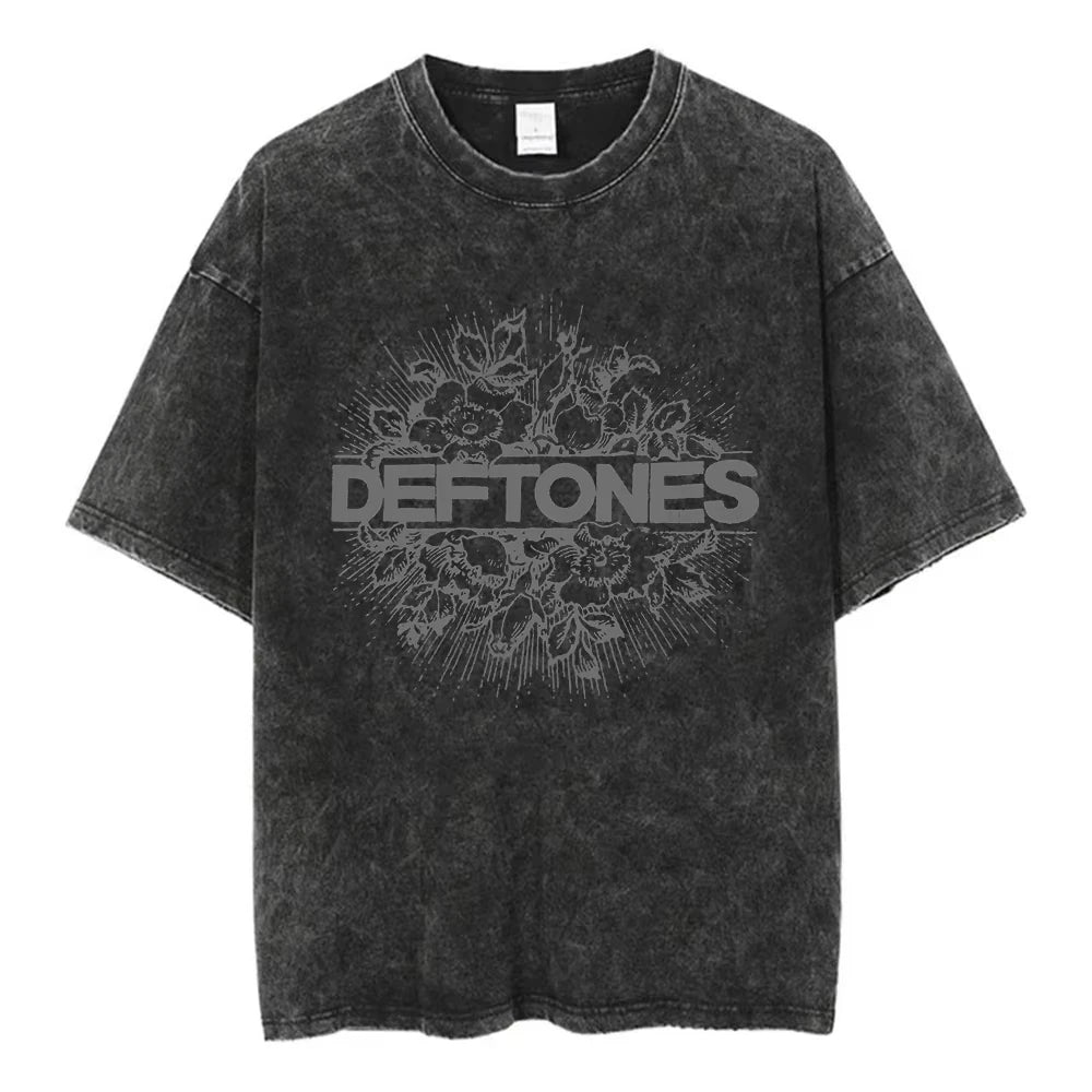 Y2K Wash and Age Vintage T-shirt Harajuku Hip Hop Hip Hop Metal Rock Music Album Cover T-shirt Cotton Short Sleeve Tee Men's Top