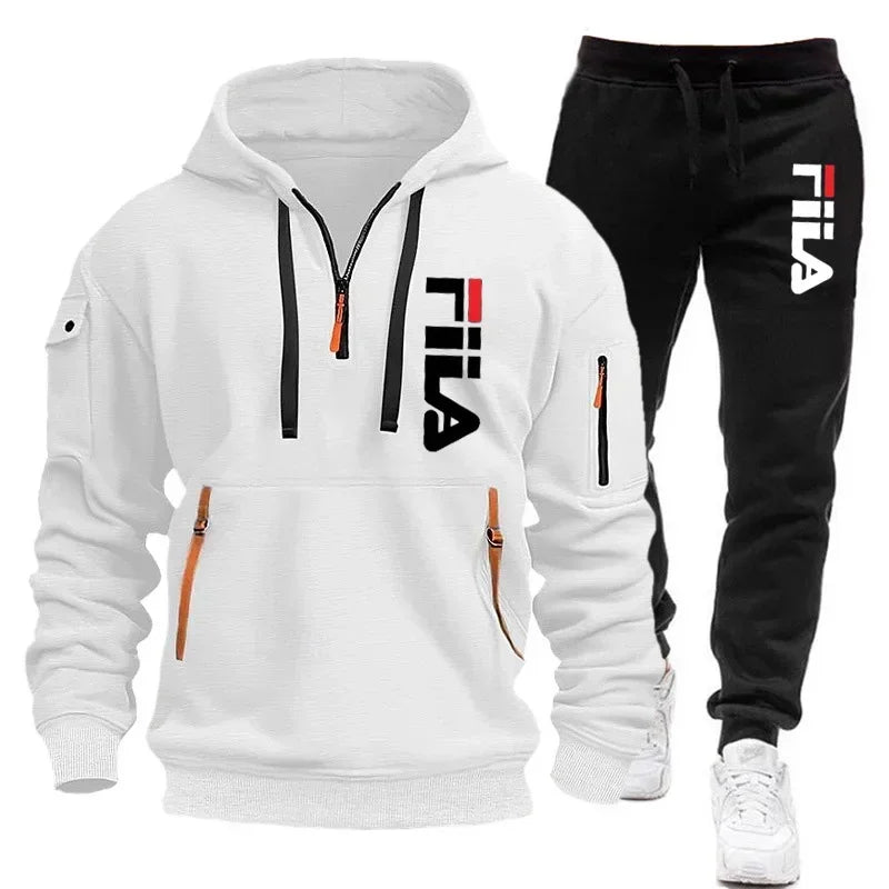New men's hooded sweatshirt and corduroy trousers for 2025, a two-piece set of casual fitness sportswear for spring and autumn