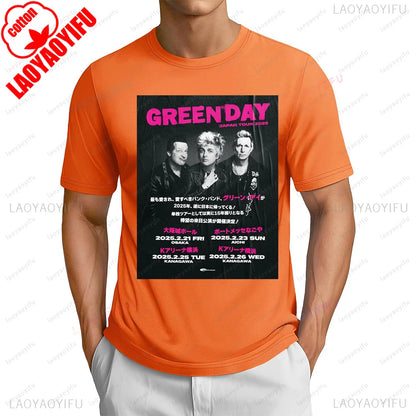 Green Day 2025 World Tour T-shirt Hip Hop Casual Fashion Streetwear Punk Rock Band Fans T Shirt Summer Short Sleeve Man Tshirt
