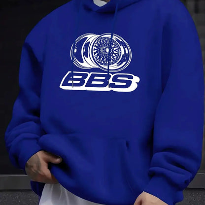 Men's Casual Hooded Sweatshirt Printed with BBS Wheel Logo Autumn and Winter Fashion Pullover Sweater Hoodie
