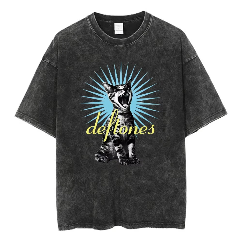 Y2K Wash and Age Vintage T-shirt Harajuku Hip Hop Hip Hop Metal Rock Music Album Cover T-shirt Cotton Short Sleeve Tee Men's Top