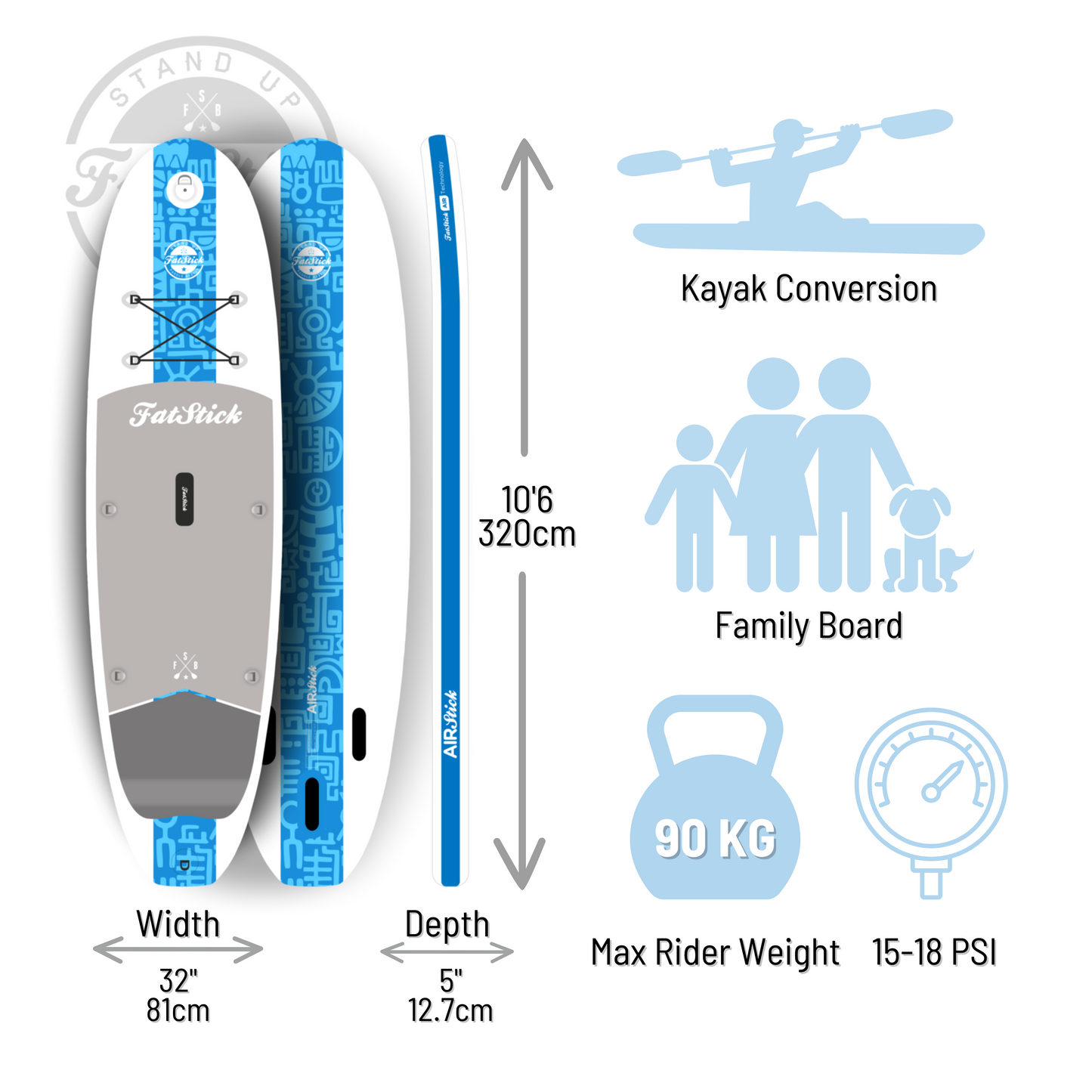 AirStick 10'6 Inflatable Stand Up Paddle Board SUP | With Seat