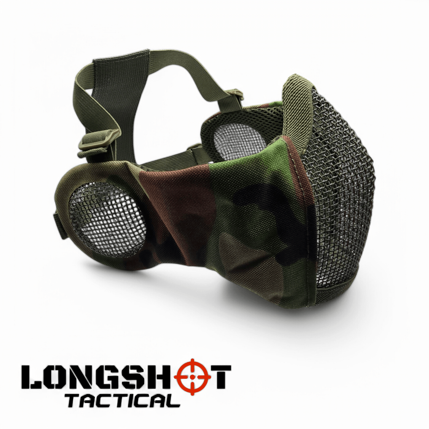 Longshot Tactical Airsoft Mesh Face Mask - Woodland DPM