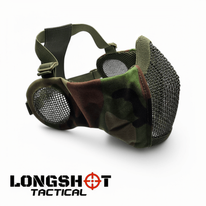 Longshot Tactical Airsoft Mesh Face Mask - Woodland DPM