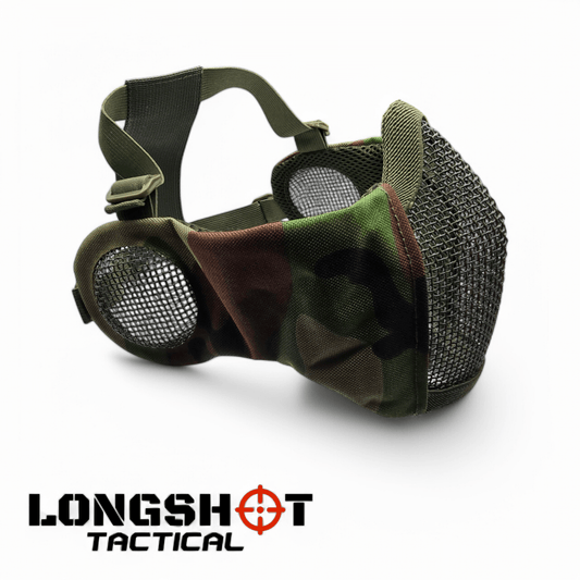 Longshot Tactical Airsoft Mesh Face Mask - Woodland DPM