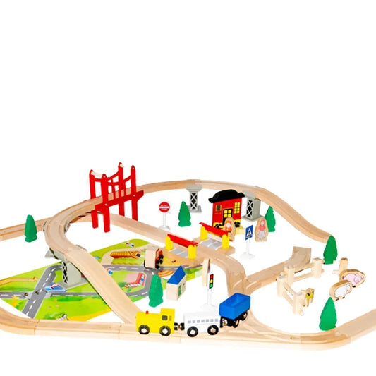 Acooltoy AC7510 Countryside 73+ Piece Wooden Train Set