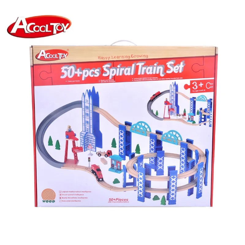 Acooltoy AC7525 Spiral 50+ Piece Wooden Train Set